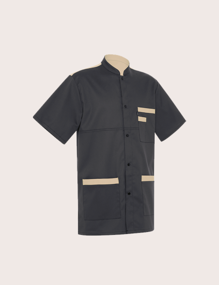 Blouse médicale unisexe Kevin ardoise-sable Made in France by Belissa