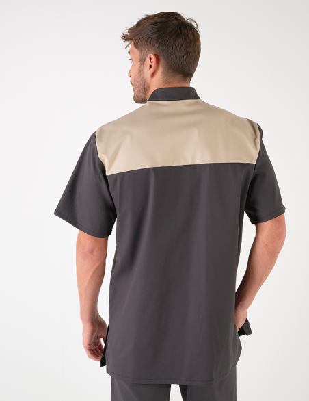 Blouse médicale unisexe Kevin ardoise-sable Made in France by Belissa