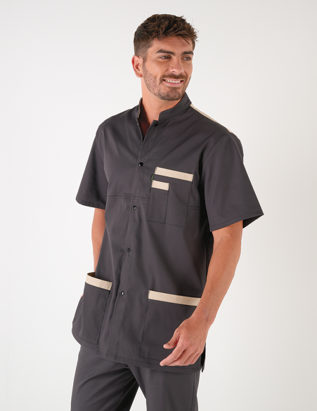 Blouse médicale unisexe Kevin ardoise-sable Made in France by Belissa
