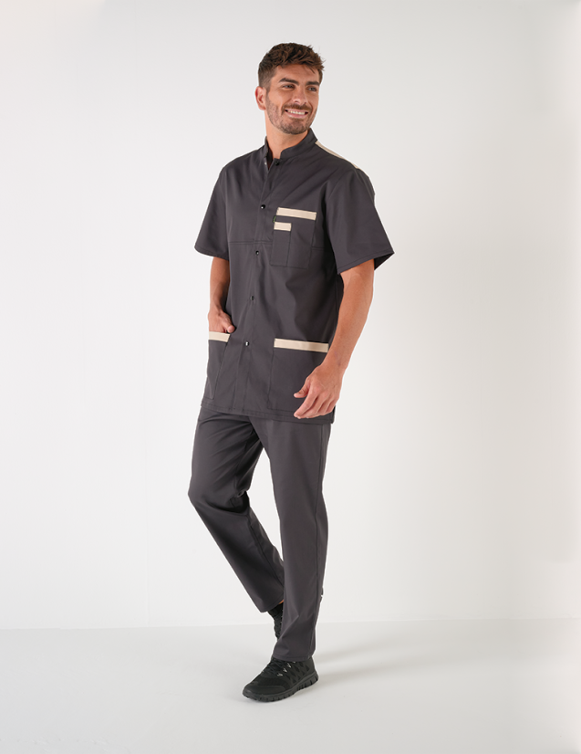 Blouse médicale unisexe Kevin ardoise-sable Made in France by Belissa