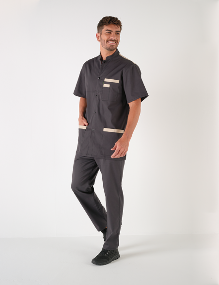 Blouse médicale unisexe Kevin ardoise-sable Made in France by Belissa