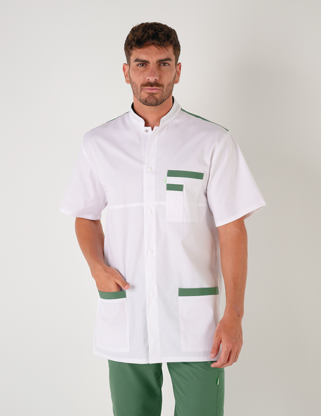 Blouse médicale unisexe Kevin blanc-kaki Made in France by Belissa