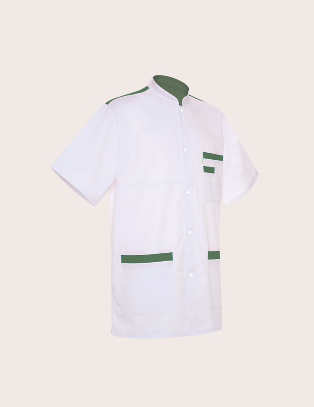 Blouse médicale unisexe Kevin blanc-kaki Made in France by Belissa