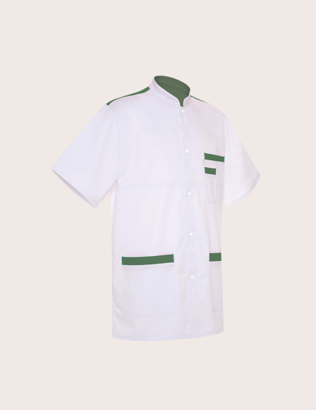 Blouse médicale unisexe Kevin blanc-kaki Made in France by Belissa