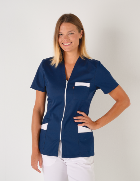 Blouse médicale femme Louise Bleu Marine-blanc
