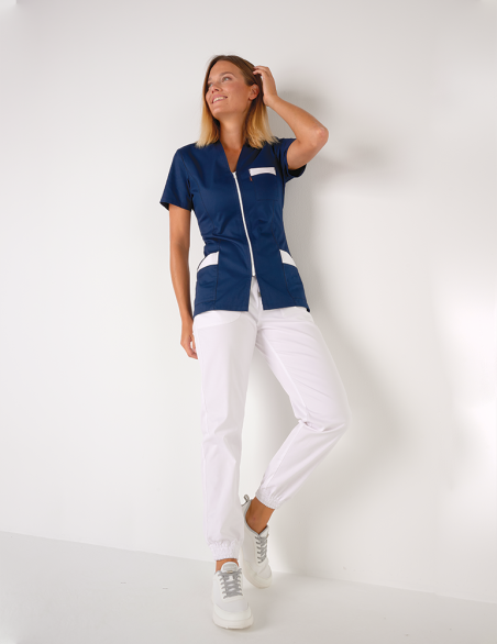 Blouse médicale femme Louise Bleu Marine-blanc