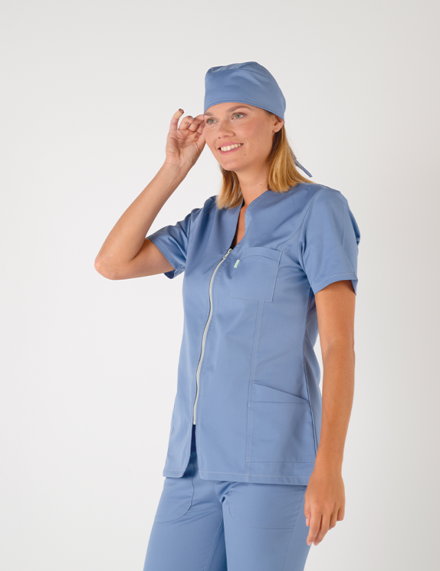 Blouse médicale femme Louise Bleu - ciel Made in France by Belissa Blouse médicale femme Louise Bleu - ciel Made in France by Belissa