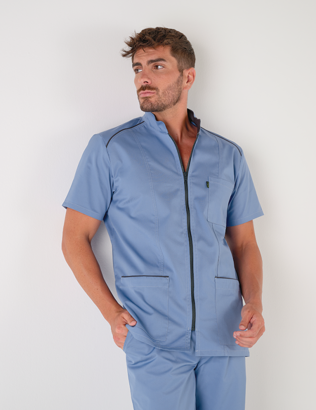 Blouse médicale homme Lucas bleu ciel-ardoise made in France by Belissa