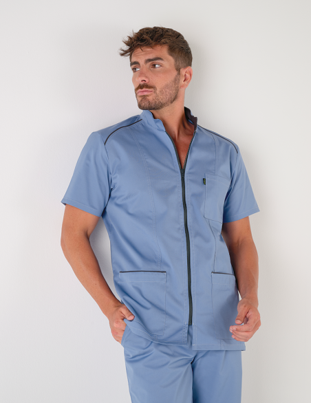 Blouse médicale homme Lucas bleu ciel-ardoise made in France by Belissa