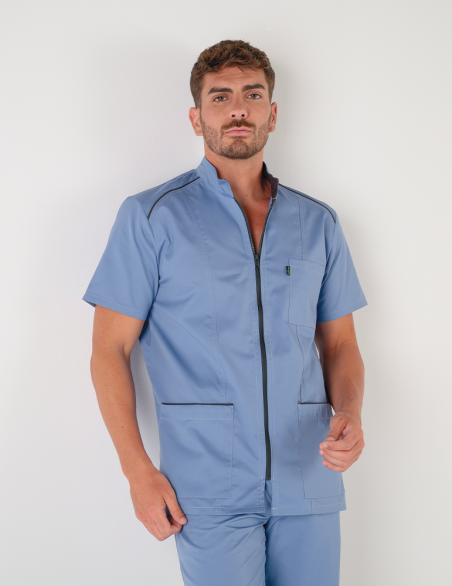 Blouse médicale homme Lucas bleu ciel-ardoise made in France by Belissa