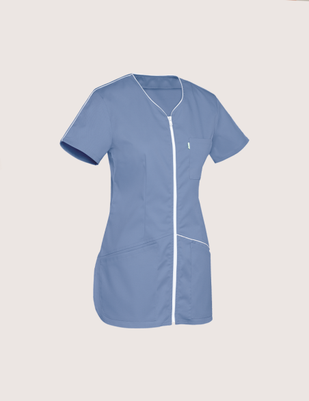 Blouse medicale femme Vic Bleu ciel-Blanc by Belissa