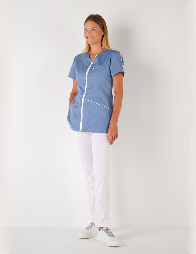 Blouse medicale femme Vic Bleu ciel-Blanc by Belissa