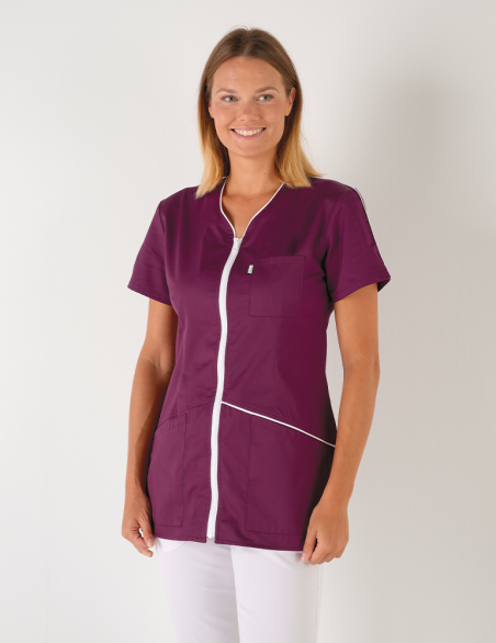 Blouse medicale femme Vic Cassis-Blanc by Belissa