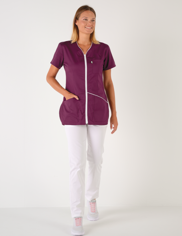 Blouse medicale femme Vic Cassis-Blanc by Belissa