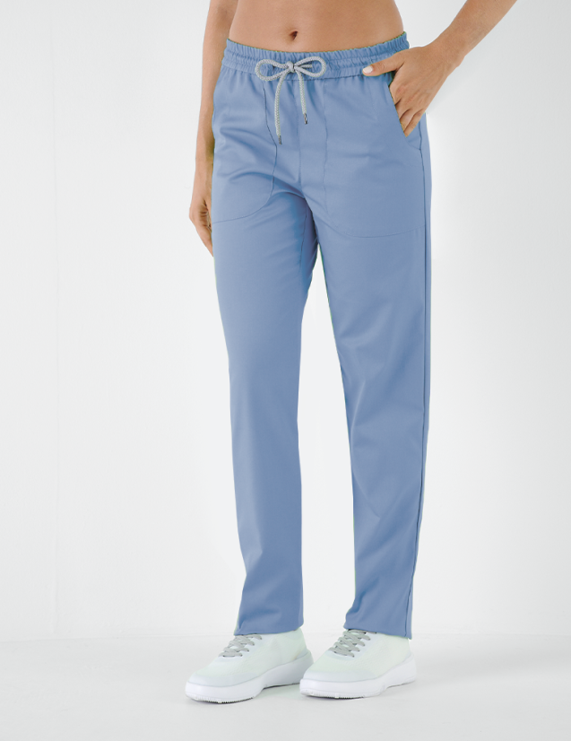 Pantalon femme Alice by Belissa - couleur Bleu ciel - taille élastique + cordon. Vue de face