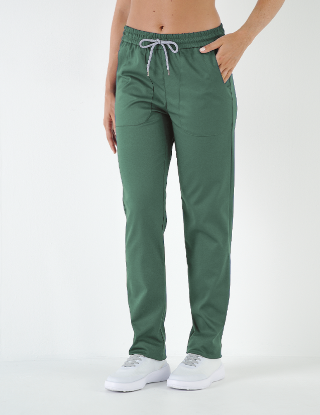 Pantalon femme Alice by Belissa - couleur Kaki - taille élastique + cordon. Vue de face