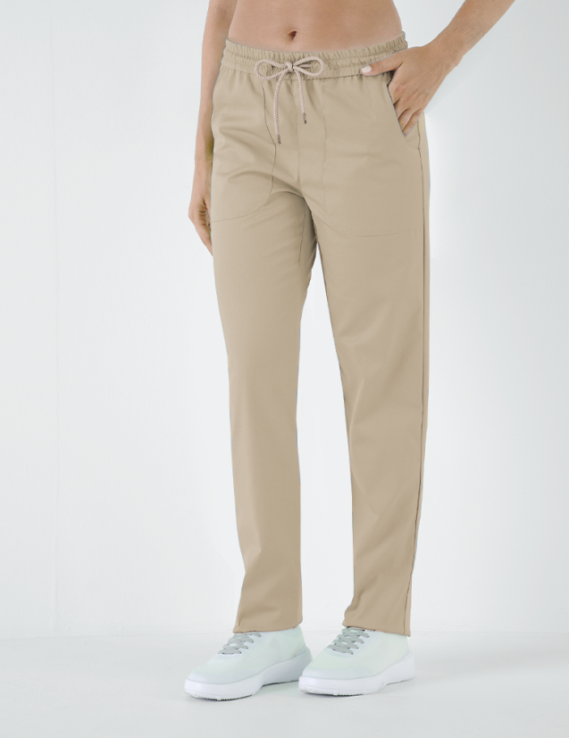 Pantalon femme Alice by Belissa - couleur Sable - taille élastique + cordon. Vue de face