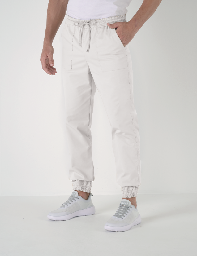 Elio pantalon homme taille élastique avec cordon, couleur blanc - Marque Belissa - Porté vue de face