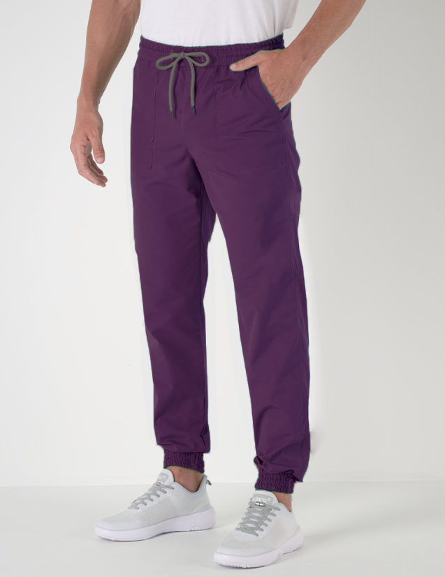 Elio pantalon homme taille élastique avec cordon, couleur cassis - Marque Belissa - Porté vue de face