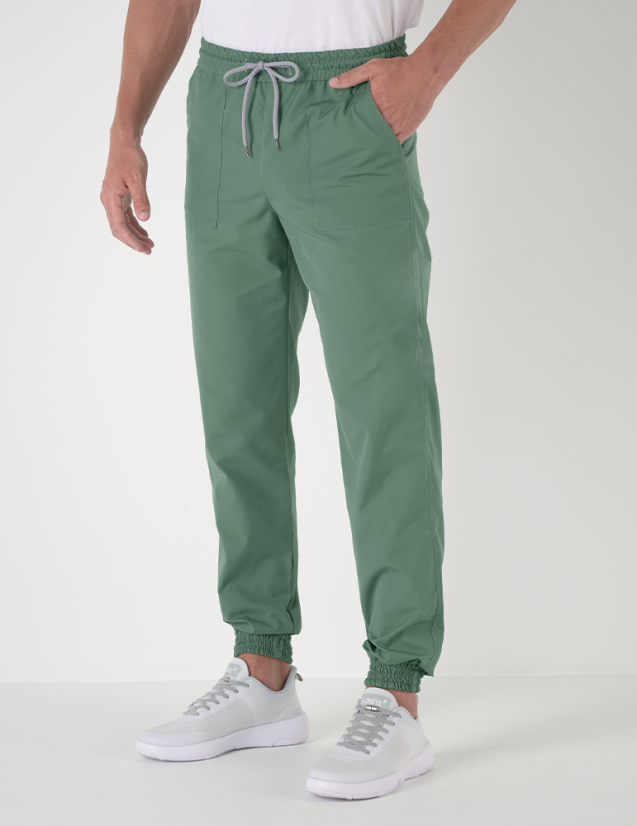 Elio pantalon homme taille élastique avec cordon, couleur kaki - Marque Belissa - Porté vue de face