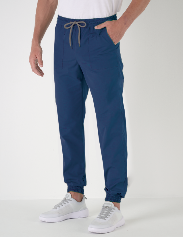 Elio pantalon homme taille élastique avec cordon, couleur marine - Marque Belissa - Porté vue de face