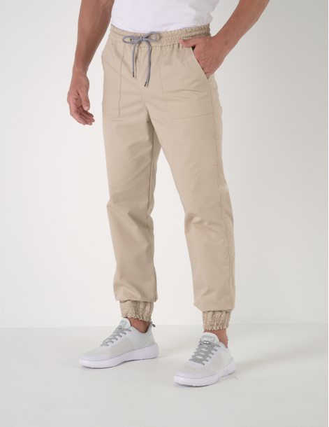 Elio pantalon homme taille élastique avec cordon, couleur kaki - Marque Belissa - Porté vue de face 2