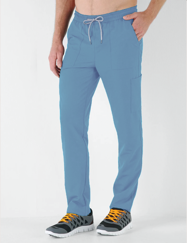 Léo pantalon homme taille élastique avec cordon, couleur bleu ciel - Marque Belissa - Porté vue de face