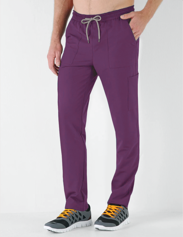 Léo pantalon homme taille élastique avec cordon, couleur cassis - Marque Belissa - Porté vue de face