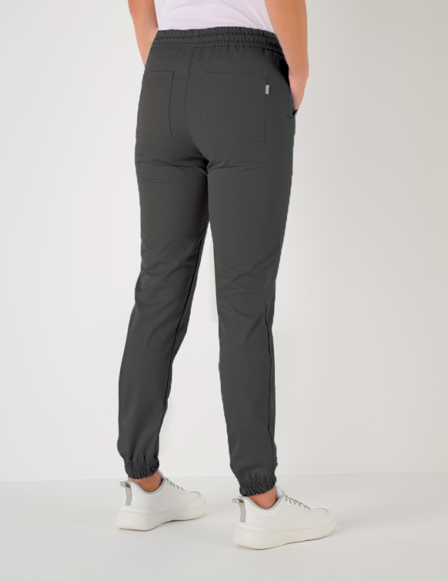 Pantalon femme Luna by Belissa - couleur ardoise - taille élastique + cordon. Vue de dos