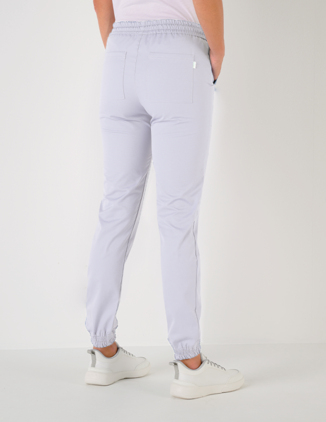 Pantalon femme Luna by Belissa - couleur blanc - taille élastique + cordon. Vue de dos