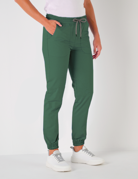 Pantalon femme Luna by Belissa - couleur kaki - taille élastique + cordon. Vue de face