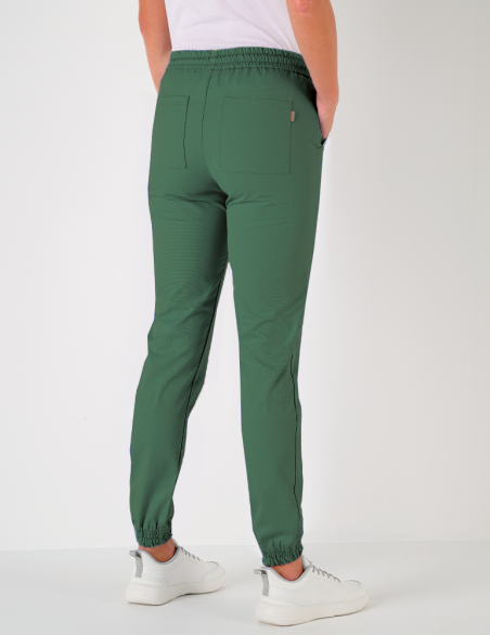 Pantalon femme Luna by Belissa - couleur kaki - taille élastique + cordon. Vue de dos
