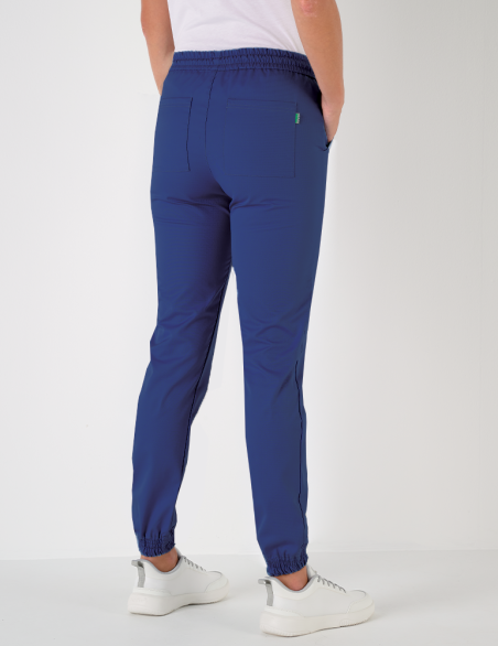 Pantalon femme Luna by Belissa - couleur marine - taille élastique + cordon. Vue de dos