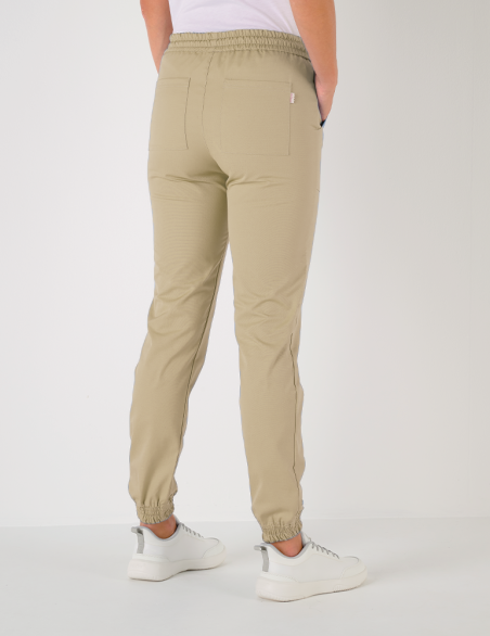 Pantalon femme Luna by Belissa - couleur sable - taille élastique + cordon. Vue de face