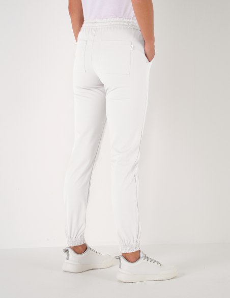 Pantalon femme Nouméa by Belissa - couleur blanc - taille élastique + cordon. Vue de dos