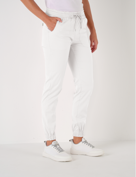 Pantalon femme Nouméa by Belissa - couleur beige - taille élastique + cordon. Vue de dos 2