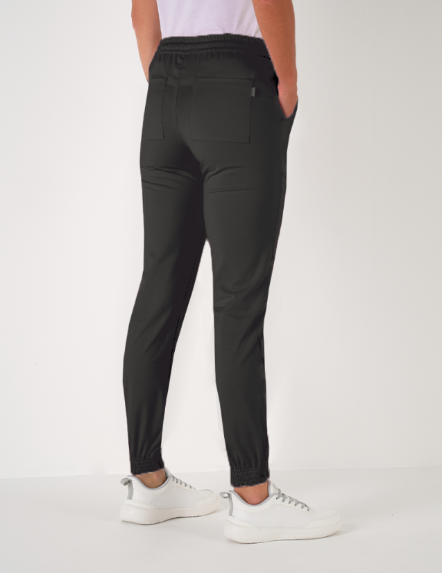 Pantalon femme Nouméa by Belissa - couleur noir - taille élastique + cordon. Vue de dos