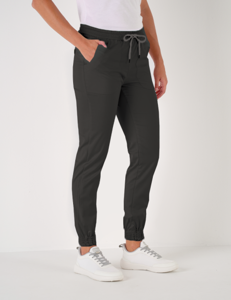 Pantalon femme Nouméa by Belissa - couleur noir - taille élastique + cordon. Vue de face