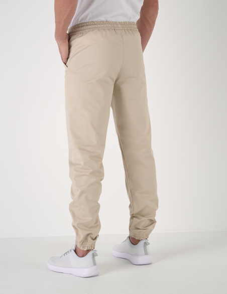 OSLO pantalon homme taille élastique avec cordon, couleur beige - Marque Belissa - Porté vue de dos