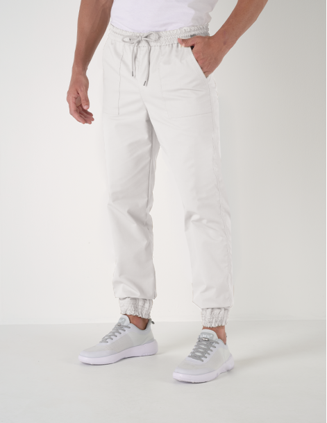 OSLO pantalon homme taille élastique avec cordon, couleur beige - Marque Belissa - Porté vue de face 2