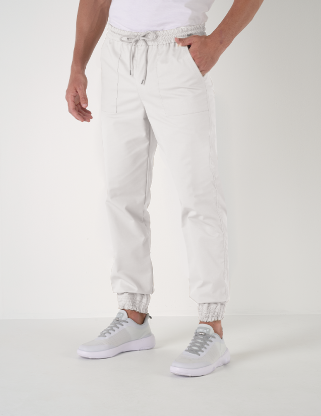 OSLO pantalon homme taille élastique avec cordon, couleur blanc - Marque Belissa - Porté vue de face
