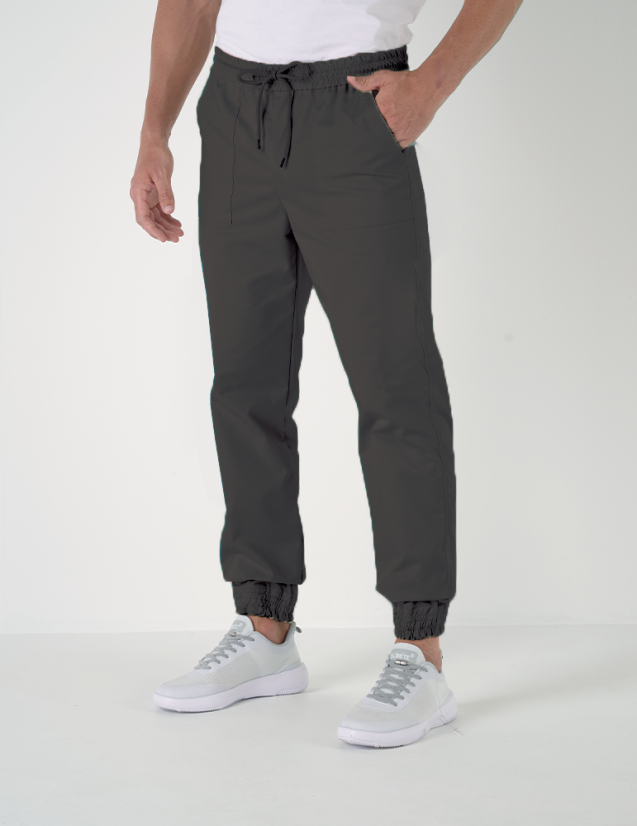 OSLO pantalon homme taille élastique avec cordon, couleur noir - Marque Belissa - Porté vue de face