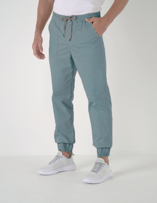 OSLO pantalon homme taille élastique avec cordon, couleur olive - Marque Belissa - Porté vue de face