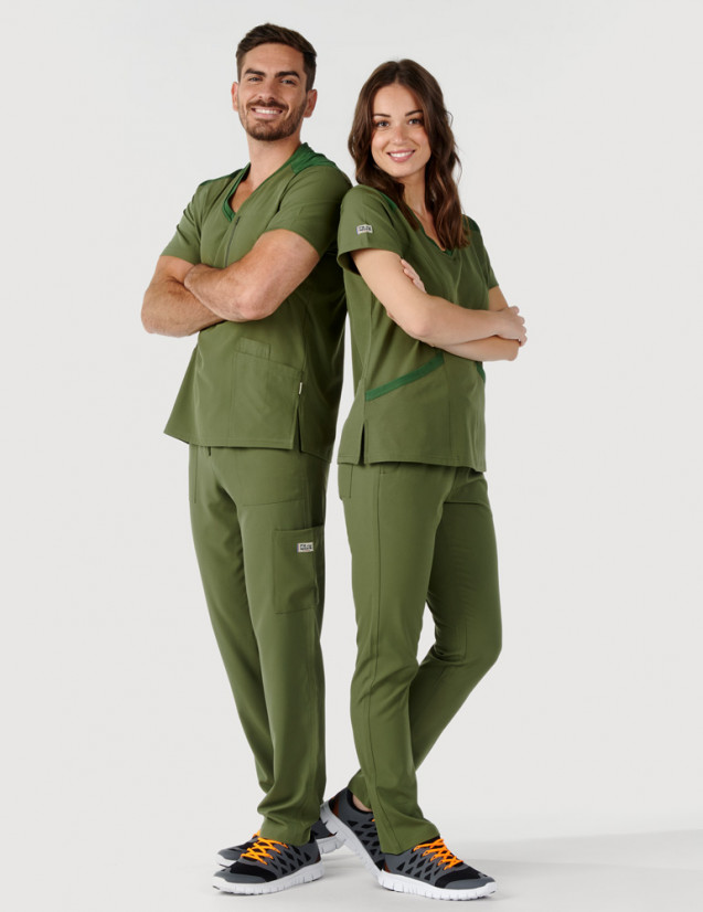 Couple tenue médicale couleur kaki col en V - Marque Fit for Work by Belissa - Medical sportswear