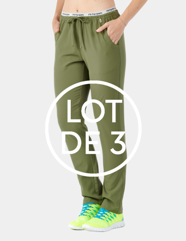 Pantalon médical femme - couleur kaki - vue de face - Marque Fit for Work by Belissa - Collection Medical sportswear