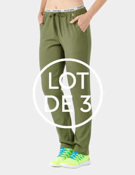 Pantalon médical femme - couleur kaki - vue de face - Marque Fit for Work by Belissa - Collection Medical sportswear
