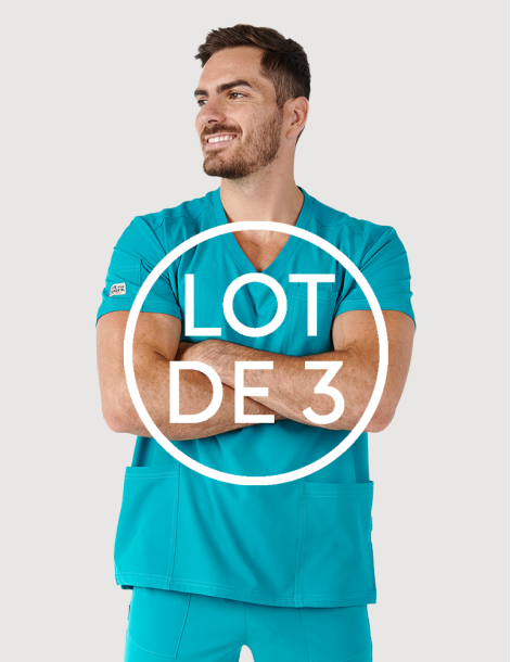 Tunique médicale homme - couleur turquoise - col en V - Marque Fit for Work by Belissa - Medical sportswear