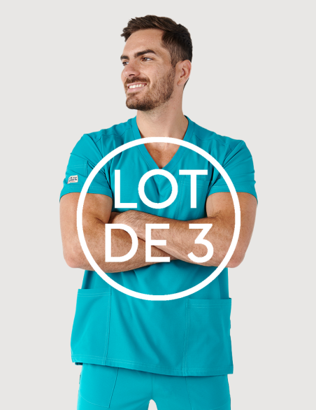 Tunique médicale homme - couleur turquoise - col en V - Marque Fit for Work by Belissa - Medical sportswear
