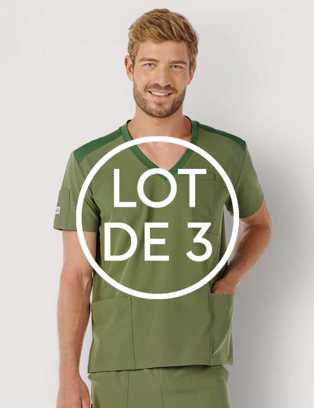 Tunique médicale homme - couleur kaki - col en V - Marque Fit for Work by Belissa - Medical sportswear