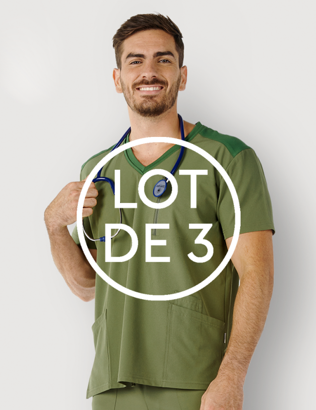 Blouse médicale homme - couleur kaki - col en V - Marque Fit for Work by Belissa - Medical sportswear